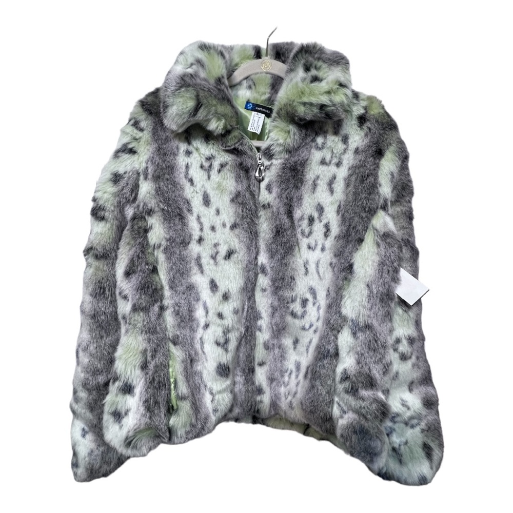 Neckworks Green Leopard FAUX FUR Jacket Coat Super Soft Size Large